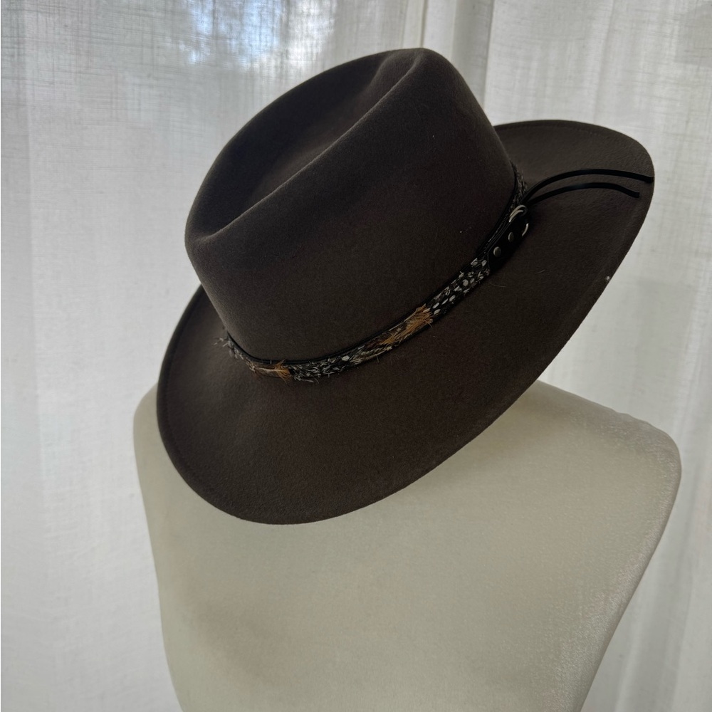 Vintage Golden Gate Hat Co. Brown Western Rancher Cowboy Feather Band Panther